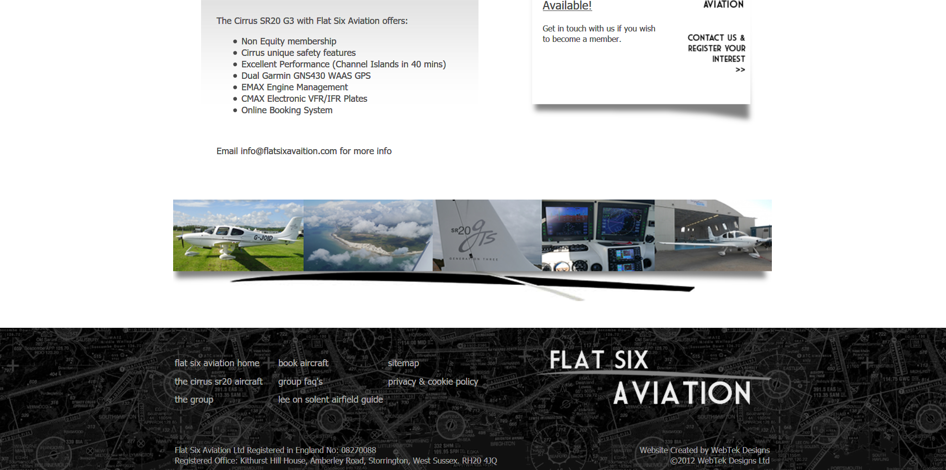 Sample of the design work on the Flat Six Aviation website